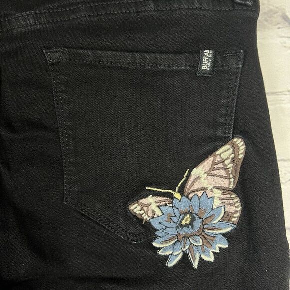 Buffalo David Bitton Faith Mid Rise Skinny Black Denim‎ Jeans Embroidered Floral - Picture 7 of 12